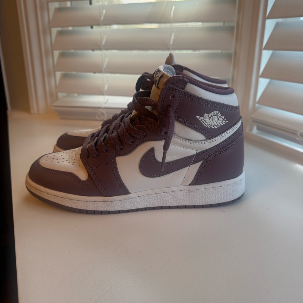 Jordan 1 High Top White and Light Purple Sneakers